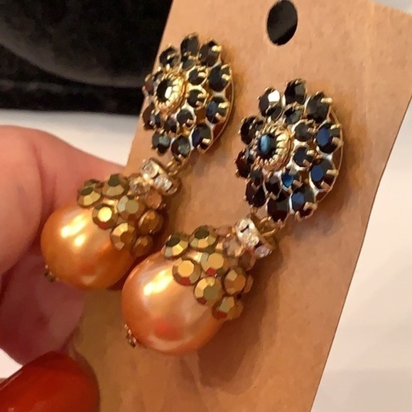 💐5/25 bold large crystal faux Pearl dangle 1980s - Picture 2 of 7